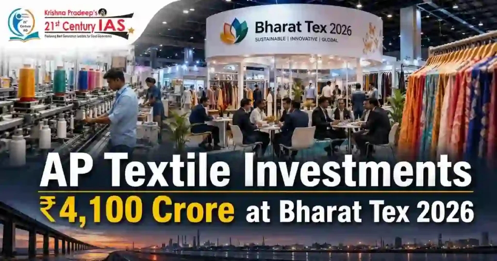 AP Textile Investments infographic showing Bharat Tex 2026 investment announcements.