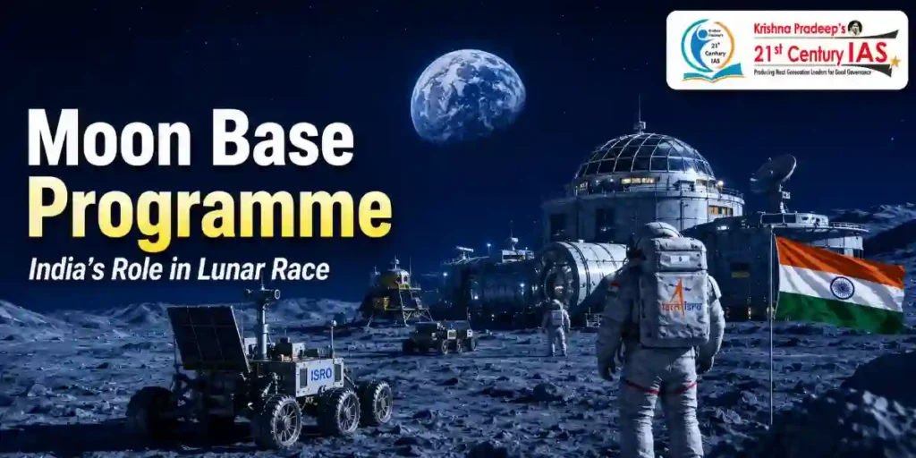 NASA Moon Base Programme showing lunar south pole exploration and possible ISRO participation